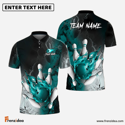 Frenzidea Bowling And Pins Fire Lava Smoke Multicolor Customized Name 3D Shirt ( 4 Colors )