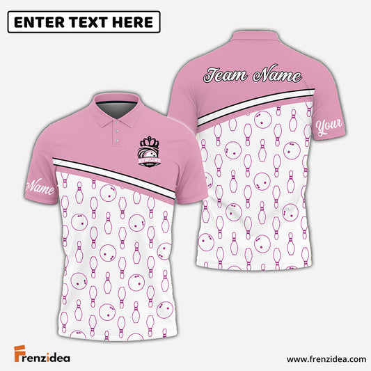 Frenzidea Bowling And Pins White Pink Customized Name 3D Shirt for Women