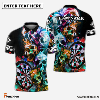 Frenzidea Darts Skull Graffiti Colorful Paint Personalized Name, Team Name 3D Shirt (4 Colors)