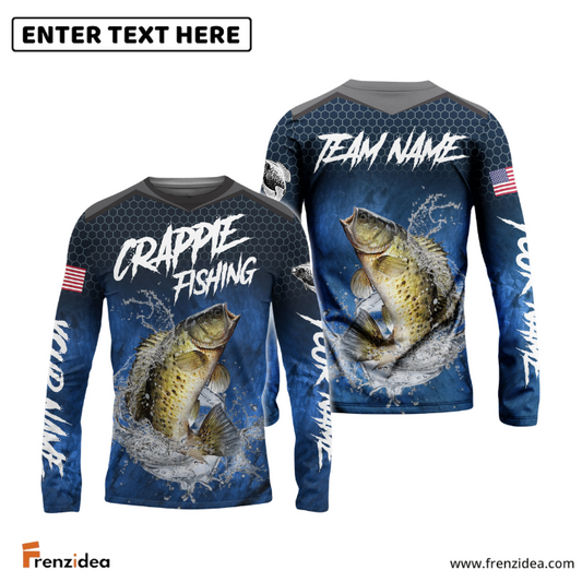 Frenzidea Crappie Fishing Dark Blue American Sport Custom Name & Team Name 3D Shirts