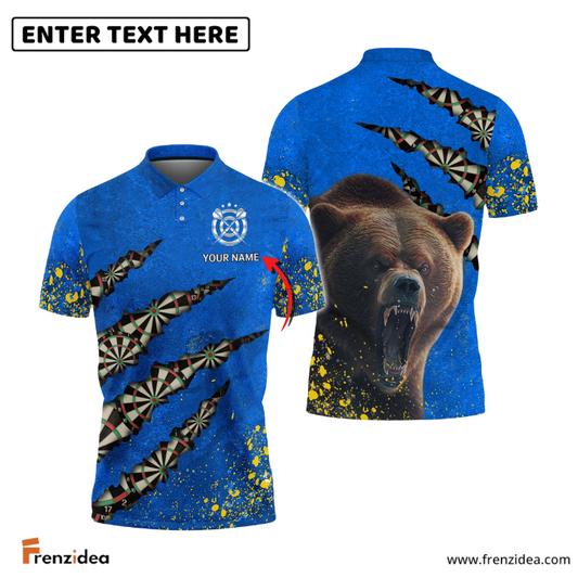 frenzidea Bear And Darts Blue and Yellow Personalized Name 3D Shirt