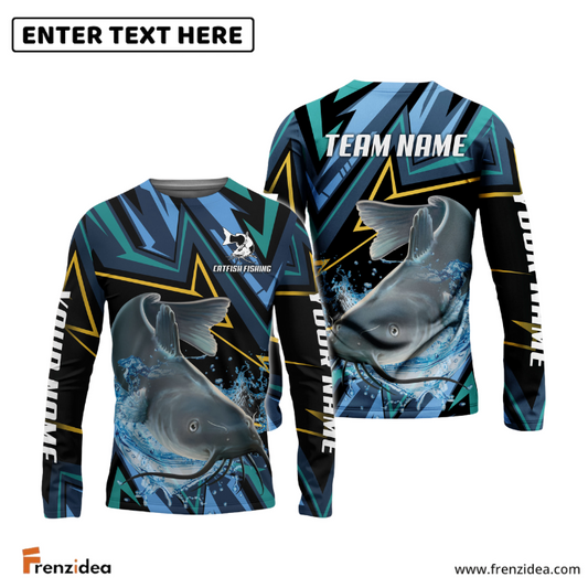 Frenzidea Catfish Fishing Lightning Pattern Sport Custom Name & Team Name 3D Shirts