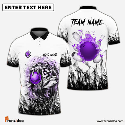 Frenzidea Bowling And Pins Black Fire Tiger Personalized Name, Team Name 3D Shirt (4 Colors)