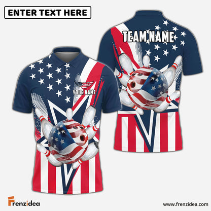 Frenzidea Bowling American Flag Star Customized Name, Team Name 3D Shirt