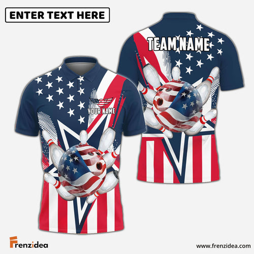 Frenzidea Bowling American Flag Star Customized Name, Team Name 3D Shirt