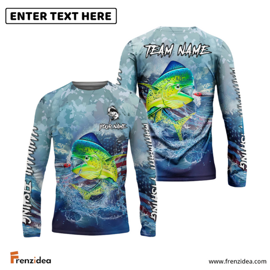 Frenzidea Mahimahi Fishing American Flag Seawave Custom Name & Team Name 3D Shirts
