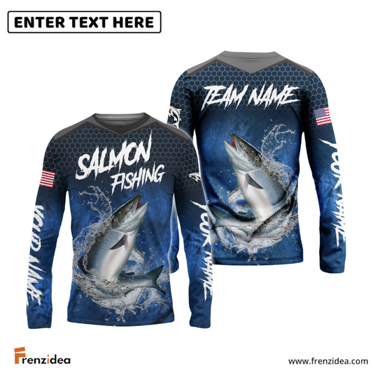 Frenzidea Salmon Fishing Dark Blue American Sport Custom Name & Team Name 3D Shirts
