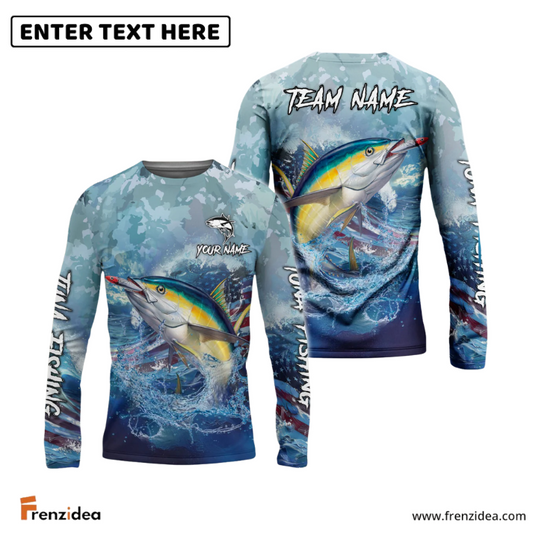 Frenzidea Tuna Fishing American Flag Seawave Custom Name & Team Name 3D Shirts