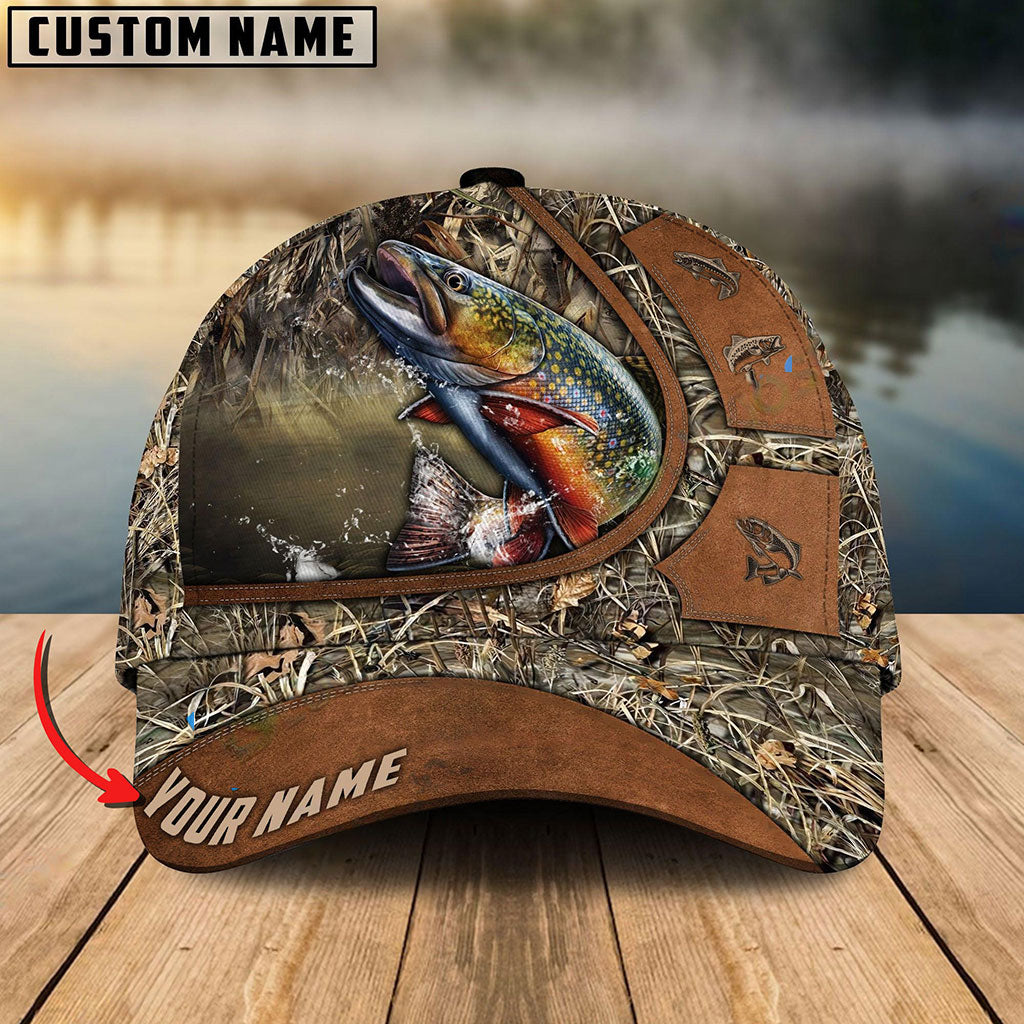 Frenzidea Personalized Trout Fishing Nature Leather Pattern Classic Cap