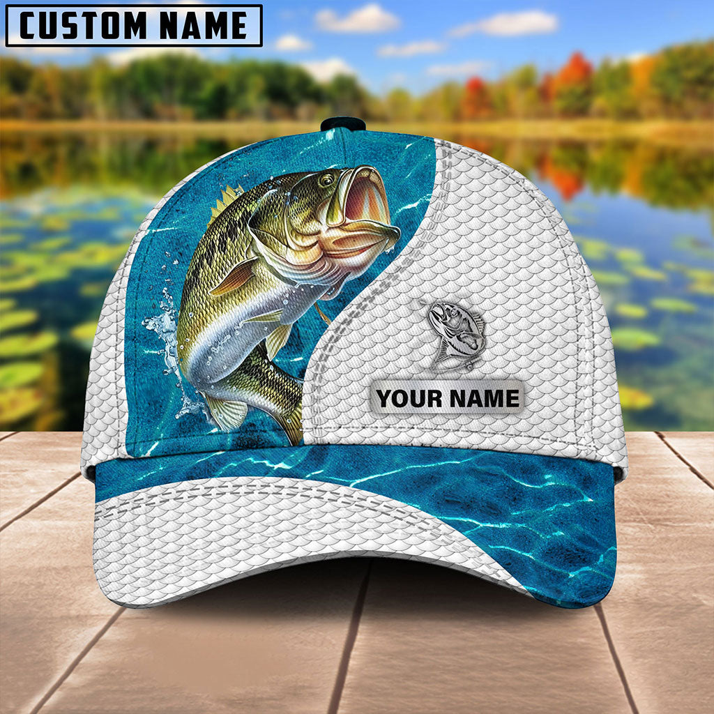 Frenzidea Custom Name Bass Fishing Blue Water Cap