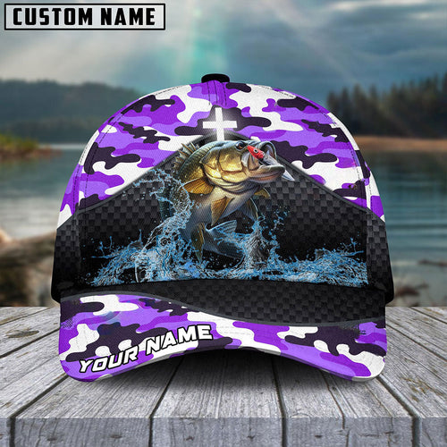 Frenzidea Personalized Smallmouth Bass Fishing Purple Camo Sport Classic Cap