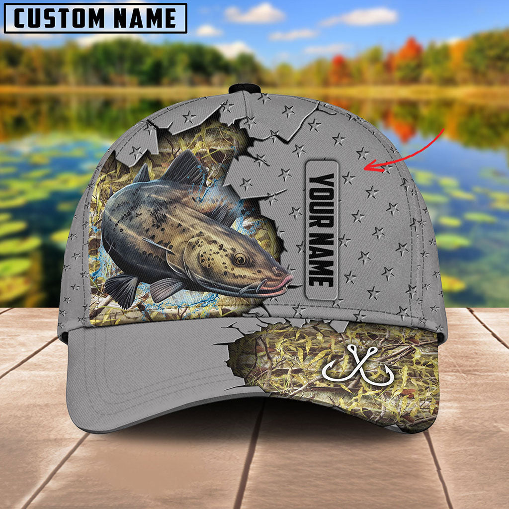 Frenzidea Custom Name Catfish Fishing Grey 3D Cap