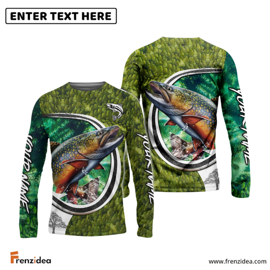 Frenzidea Trout Fishing Hook Green Custom Long Sleeves Fishing Shirt