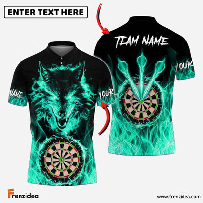 Frenzidea Darts Wolf Fire Flame Personalized Name, Team Name 3D Shirt (4 Colors)