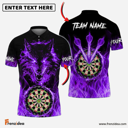 Frenzidea Darts Wolf Fire Flame Personalized Name, Team Name 3D Shirt (4 Colors)