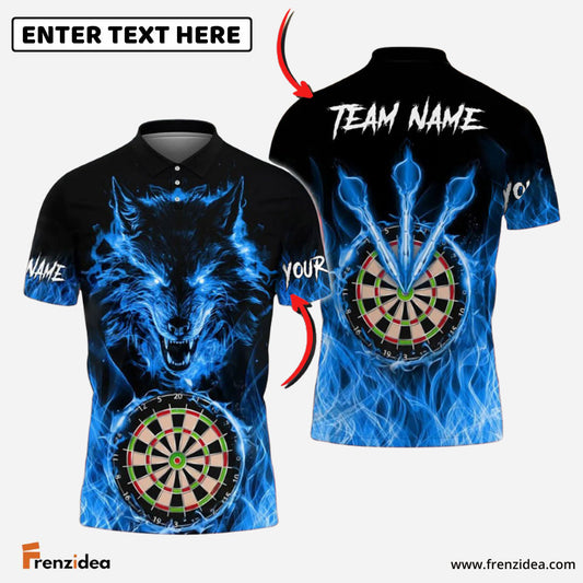 Frenzidea Darts Wolf Fire Flame Personalized Name, Team Name 3D Shirt (4 Colors)