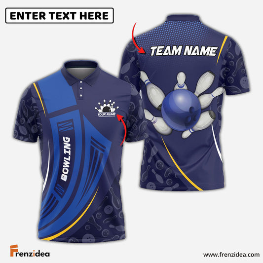 Frenzidea Bowling And Pins Curve Shield Customized Name 3D Shirt (4 Colors)