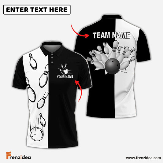 Frenzidea Bowling Black And White Customized Name, Team Name 3D Shirt