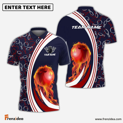 Frenzidea Personalized Name Bowling Ball Fire And Pins Multicolor 3D Shirt