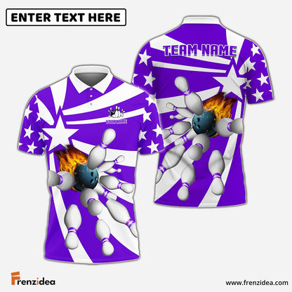 frenzidea Bowling And Pins Star Pattern Customized Name 3D Shirt (5 Colors)