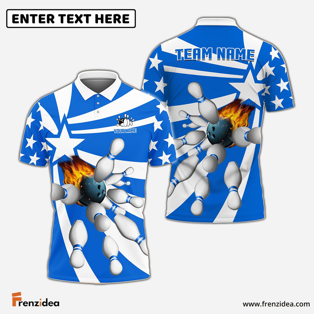 frenzidea Bowling And Pins Star Pattern Customized Name 3D Shirt (5 Colors)