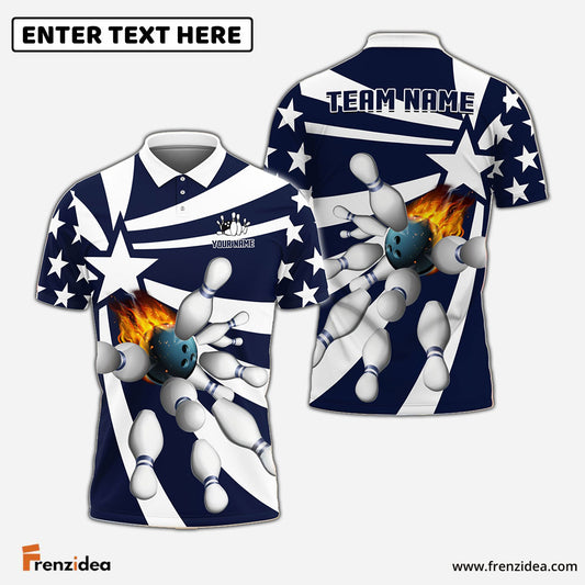 frenzidea Bowling And Pins Star Pattern Customized Name 3D Shirt (5 Colors)
