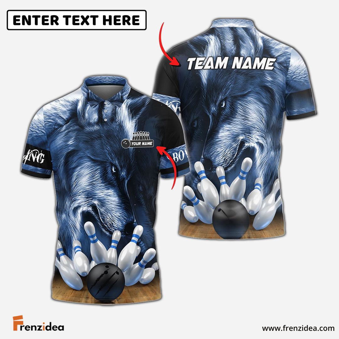 Frenzidea Bowling And Pins Alpha Wolf Customized Name 3D Shirt (4 Colors)