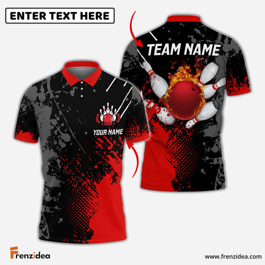 Frenzidea Personalized Name Paint Fire Bowling And Pins Multicolor 3D Shirt