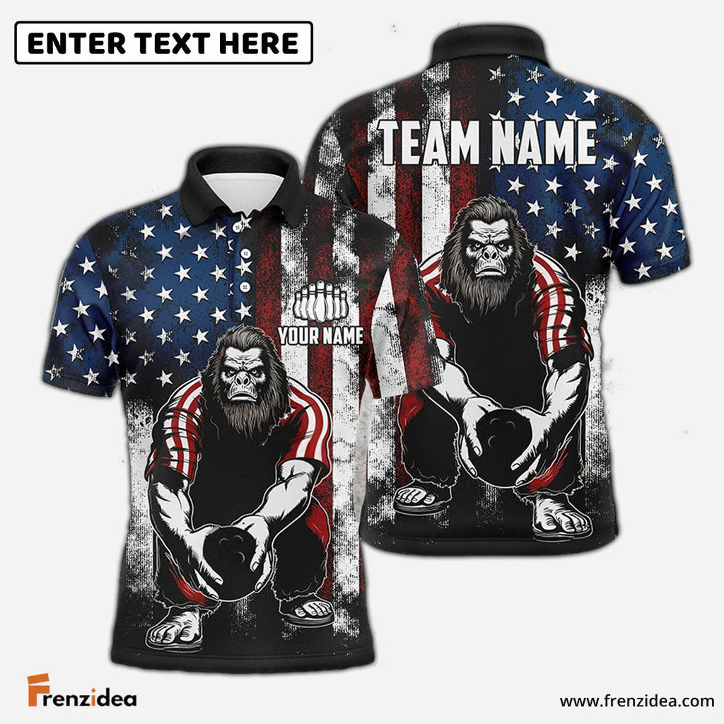 Frenzidea Bowling And Pins American Flag Bigfoot Customized Name, Team Name 3D Shirt