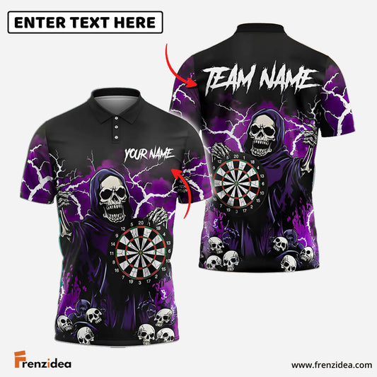 Frenzidea Darts Skull Vintage Thunder Lightning Multicolor Options Personalized Name Shirt (4 Colors)