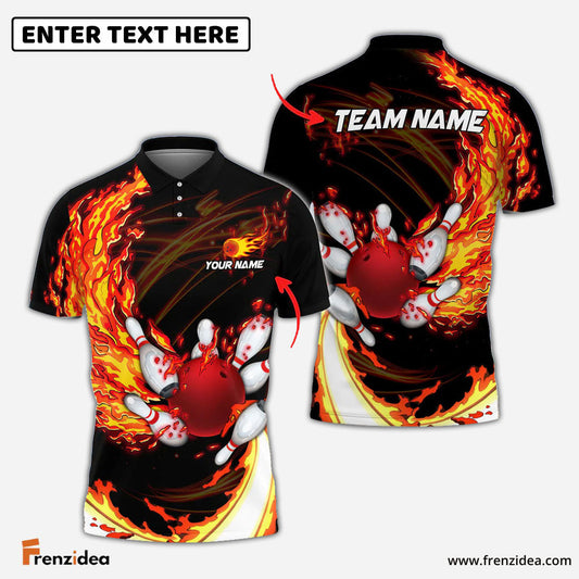 Frenzidea Fire Bowling And Pins Multicolor Option Customized Name 3D Shirt