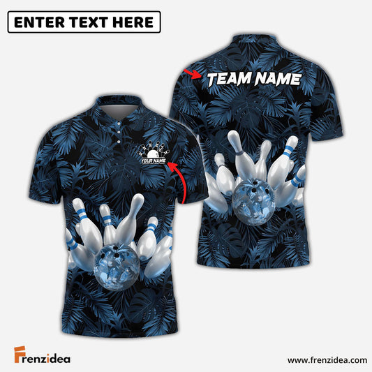 Frenzidea Bowling And Pins Tropical Pattern Customized Name 3D Shirt (4 Colors)