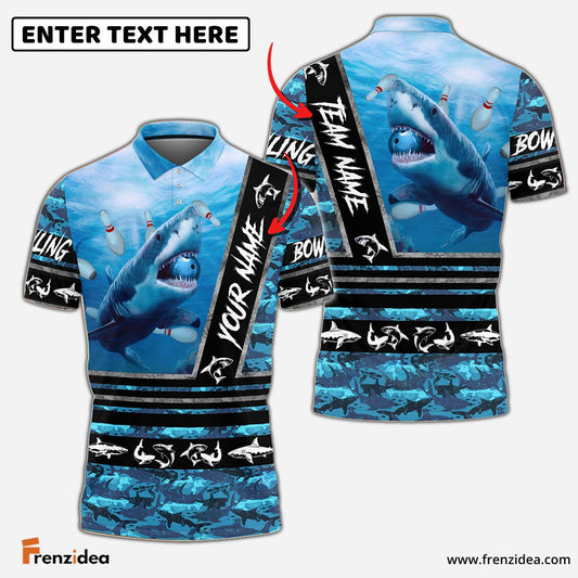 Frenzidea Bowling And Pins Fury Shark Multicolor Customized Name 3D Shirt ( 4 Colors )