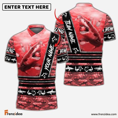 Frenzidea Bowling And Pins Fury Shark Multicolor Customized Name 3D Shirt ( 4 Colors )
