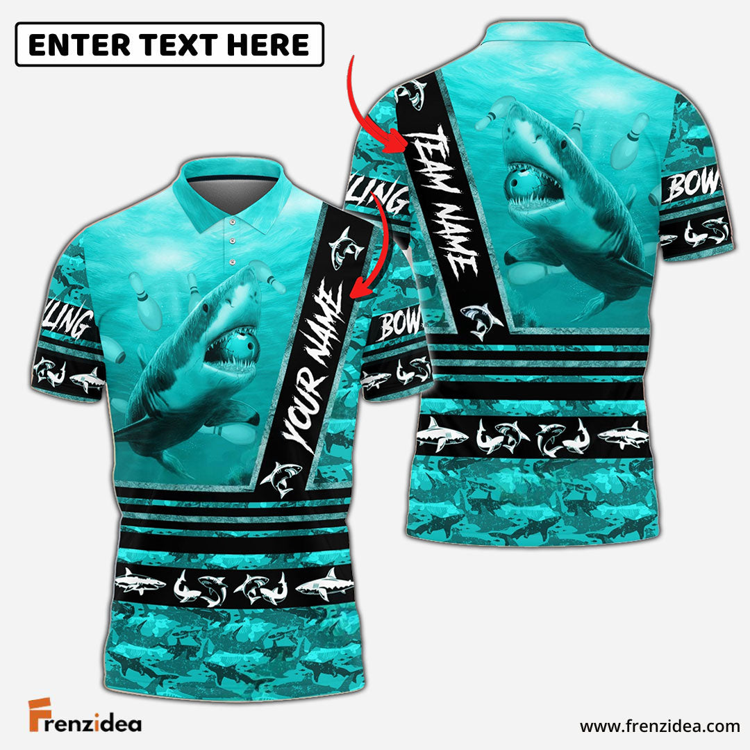 Frenzidea Bowling And Pins Fury Shark Multicolor Customized Name 3D Shirt ( 4 Colors )