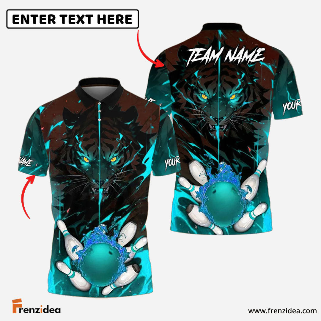 Frenzidea Bowling And Pins Fiery Tiger & Striking Customized Name, Team Name 3D Shirt (4 Colors)