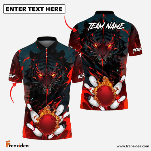 Frenzidea Bowling And Pins Fiery Tiger & Striking Customized Name, Team Name 3D Shirt (4 Colors)