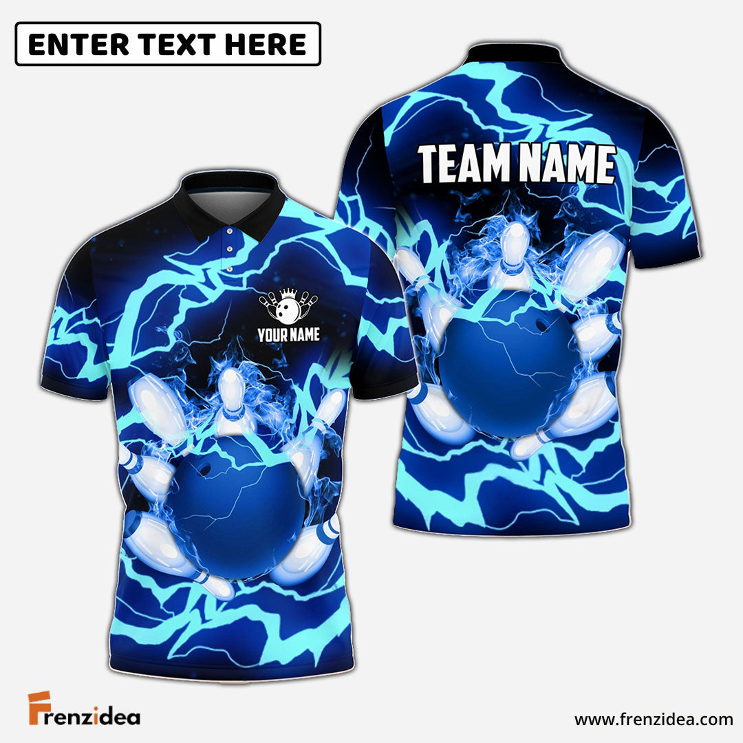 Frenzidea Power of Thunder Bowling Ball Break Pins Personalized Name and Team Name 3D Shirt (4 Colors)