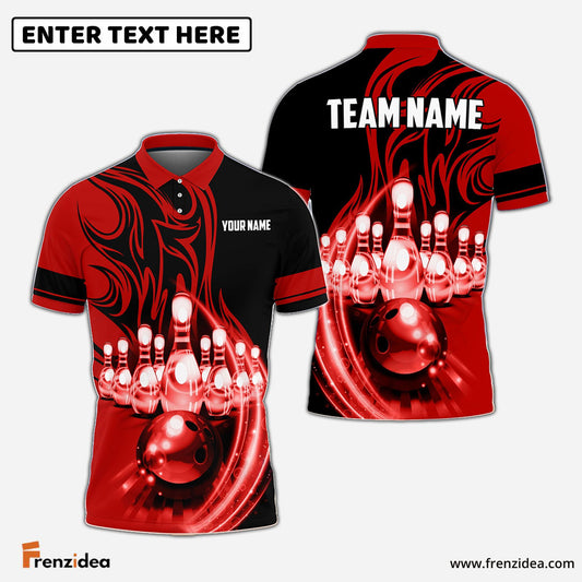 Frenzidea Flame Bowling Ball Break Pins Personalized Name and Team Name 3D Shirt (4 Colors)