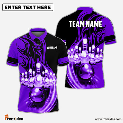 Frenzidea Flame Bowling Ball Break Pins Personalized Name and Team Name 3D Shirt (4 Colors)