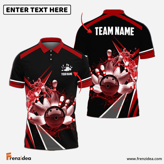 Frenzidea Water Bowling and Pins Layer Personalized Name and Team Name 3D Shirt (4 Colors)