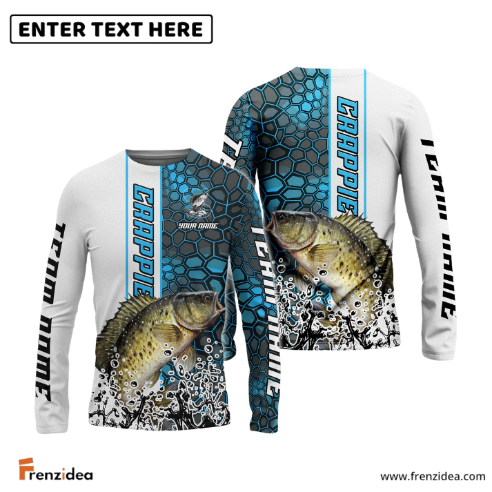 Frenzidea Crappie Fishing Blue Fin Bling Camo Sport Custom Name & Team Name 3D Shirts