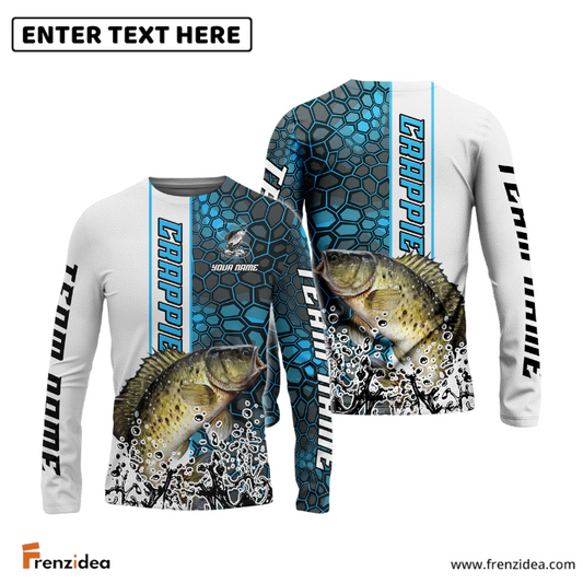 Frenzidea Crappie Fishing Blue Fin Bling Camo Sport Custom Name & Team Name 3D Shirts