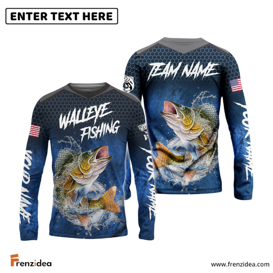 Frenzidea Walleye Fishing Dark Blue American Sport Custom Name & Team Name 3D Shirts