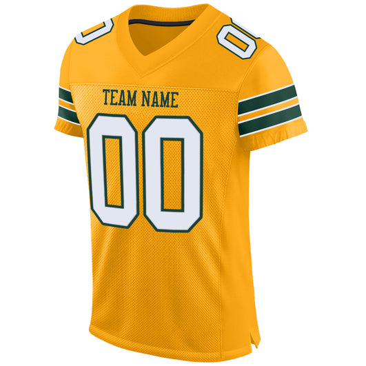 Frenzidea Custom Gold White-Green Mesh Authentic Football Jersey