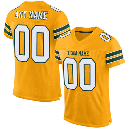 Frenzidea Custom Gold White-Green Mesh Authentic Football Jersey