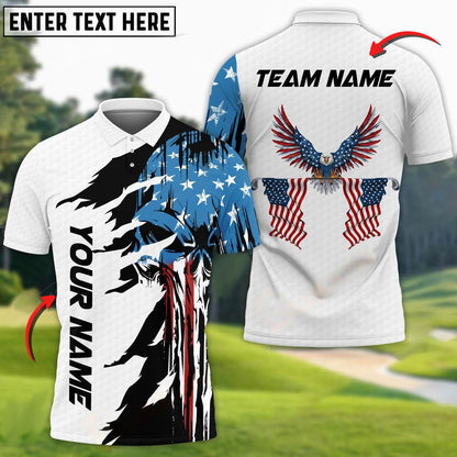 Frenzidea Golf Skull US Flag Pattern Customized Name, Team Name 3D Shirts (4 Colors)