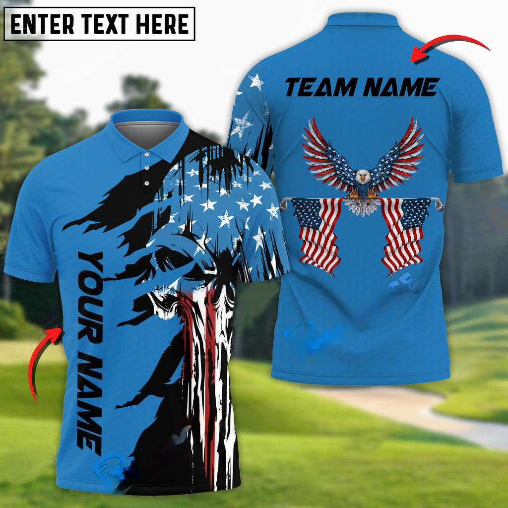 Frenzidea Golf Skull US Flag Pattern Customized Name, Team Name 3D Shirts (4 Colors)