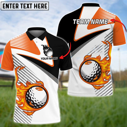 Frenzidea Fire Golf Ball Line Pattern Customized Name, Team Name 3D Shirts (4 Colors)