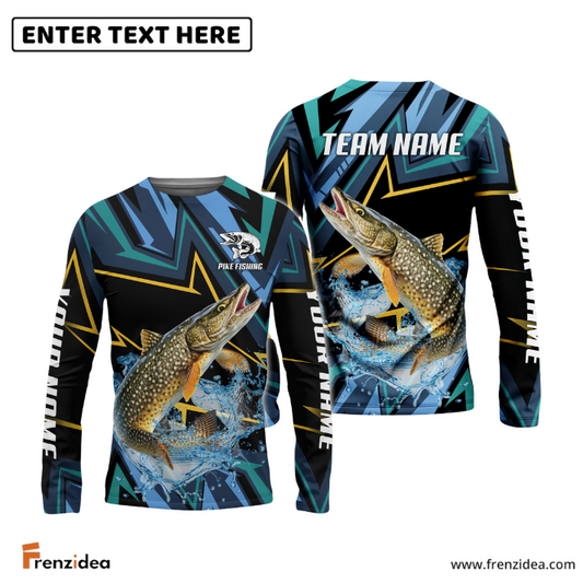 Frenzidea Pike Fishing Lightning Pattern Sport Custom Name & Team Name 3D Shirts